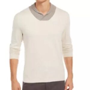 Tasso Elba Men's Contrast Shawl-Collar
Supima Cotton Sweater, Beige, Size L,